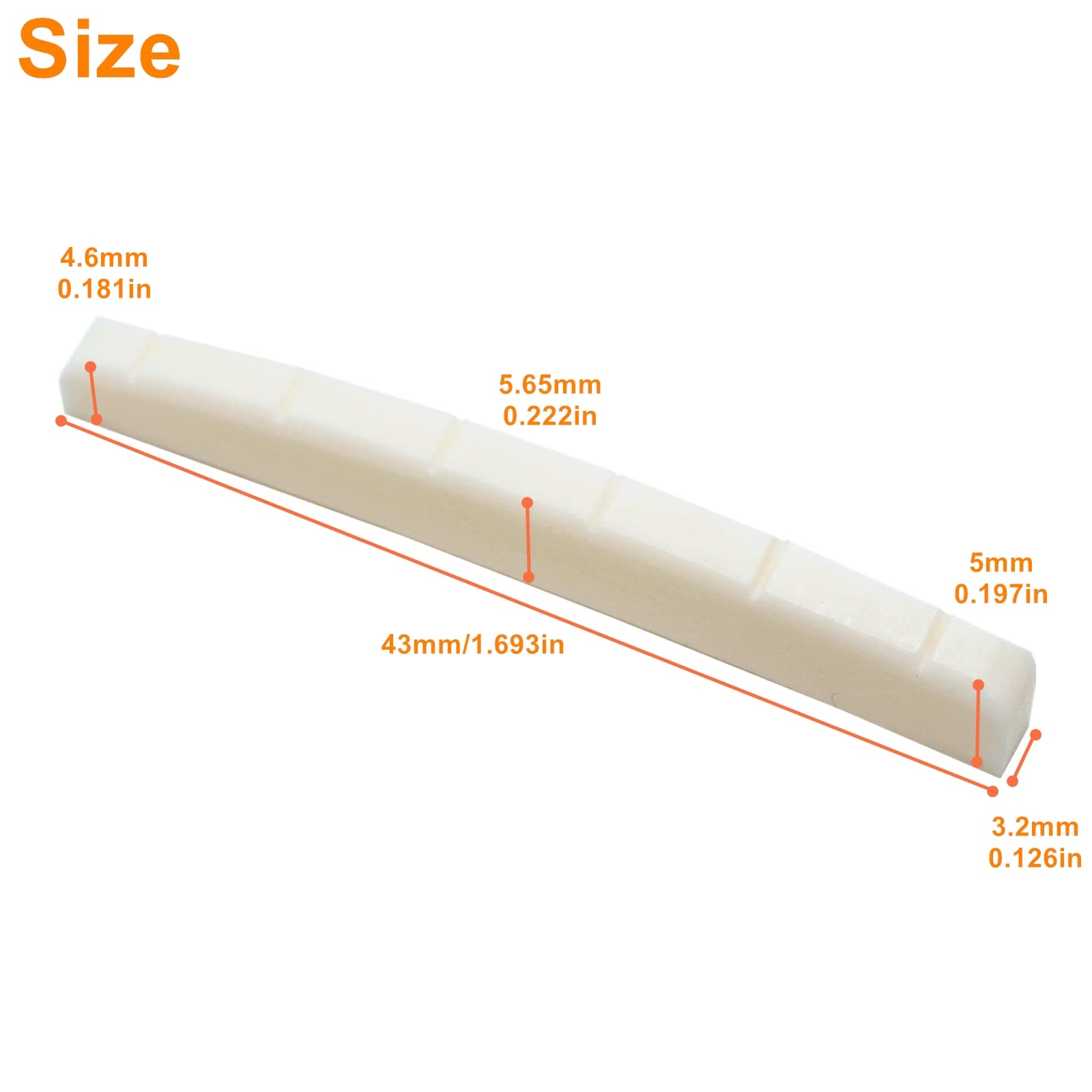 Miwayer 6 String Electric Guitar Bone Nut Curved Bottom Pre-Slotted Made of Real Bone (43 X 3.2 X 5/5.65/4.6mm 1 pack)